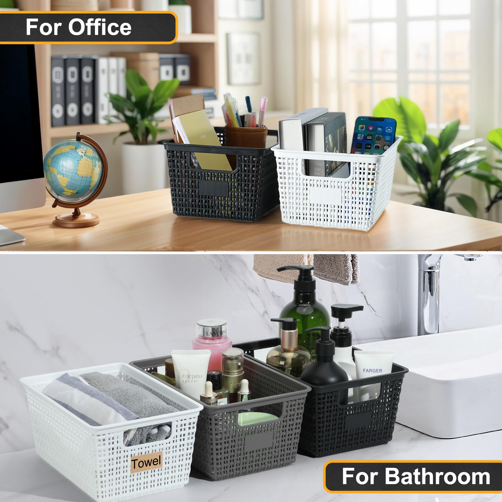 Plastic Storage Baskets with Lids - Stackable Storage Bins with Lids for Pantry, Closet, Bedroom & Shelves | Durable Organizatio